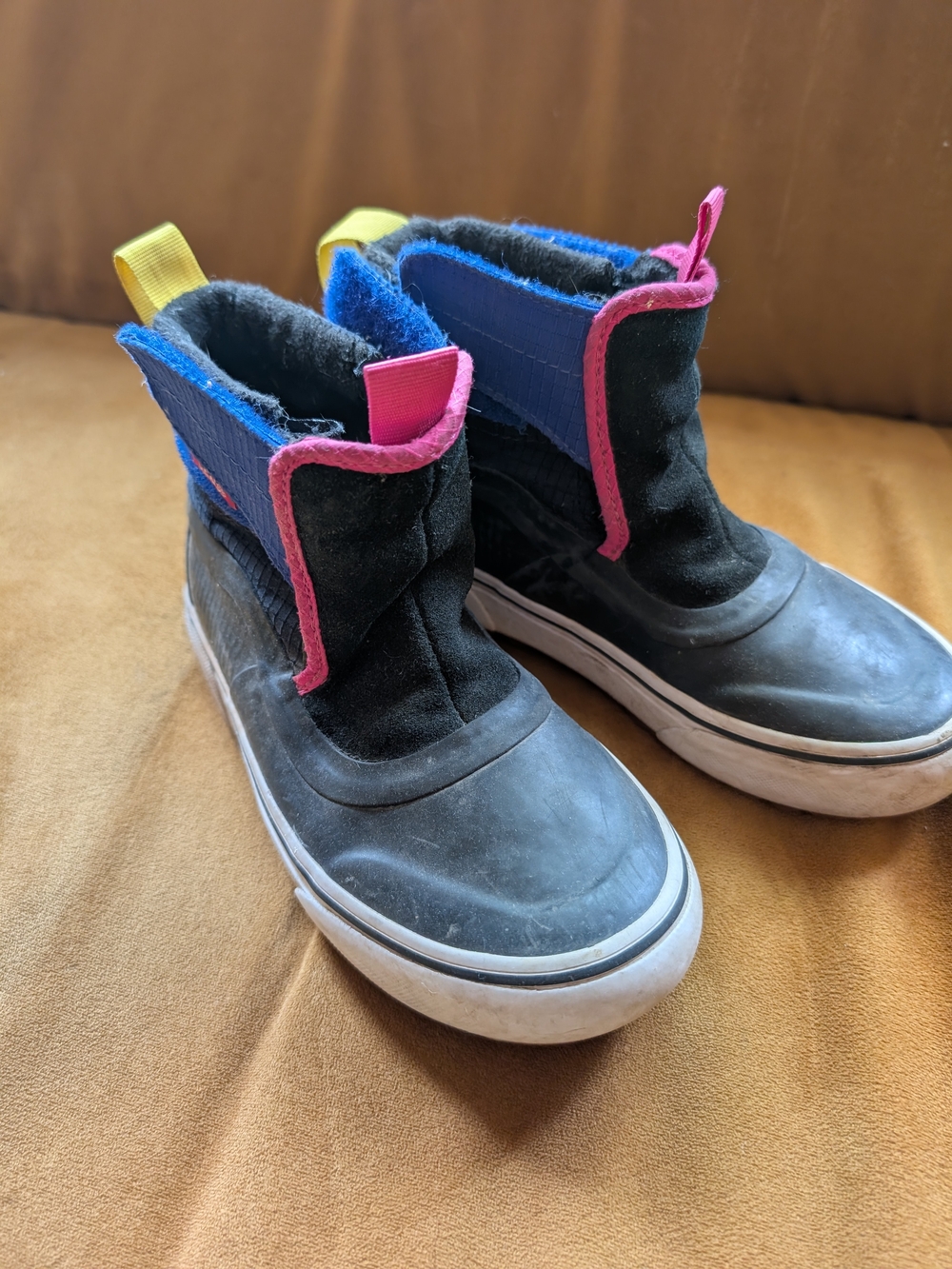 Vans Kids Black Winter Slip-On Boots with Pink & Blue Trim